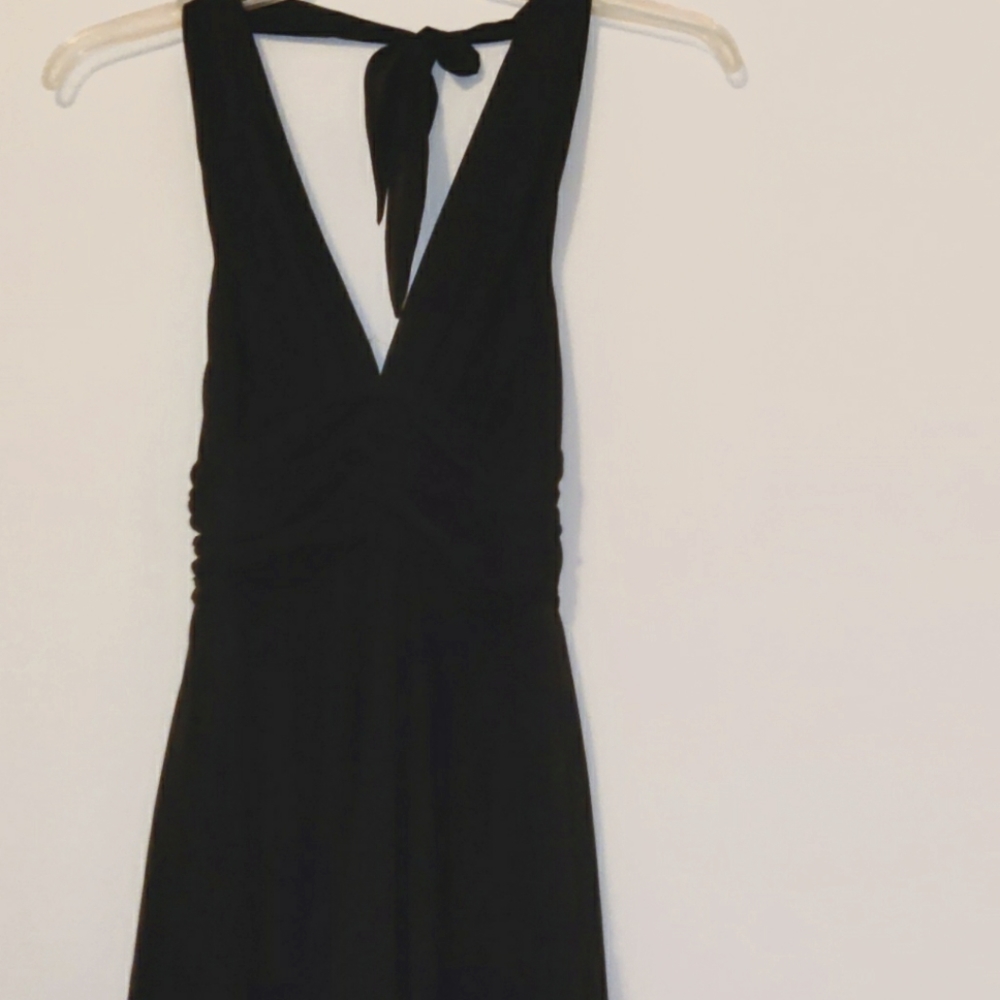 Black strapless evening gown